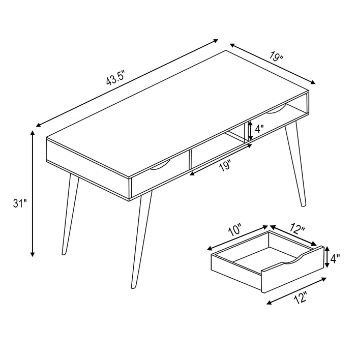 Stylish Computer Desk Workstation with 2 Drawers and Solid Wood Legs-Walnut