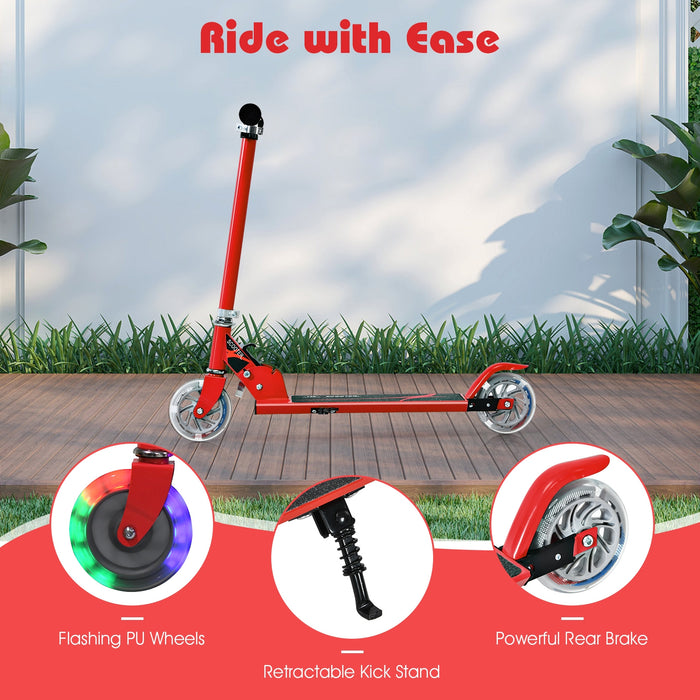 Folding Aluminum Kids Kick Scooter with LED Lights-Red