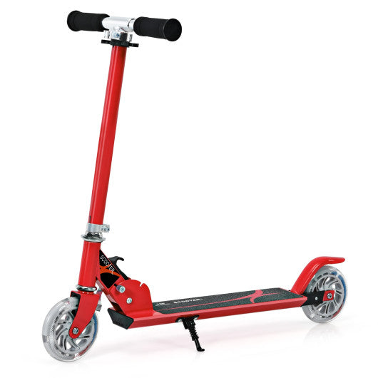 Folding Aluminum Kids Kick Scooter with LED Lights-Red