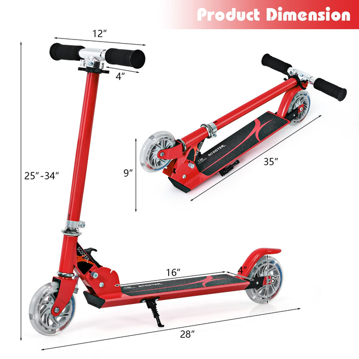 Folding Aluminum Kids Kick Scooter with LED Lights-Red