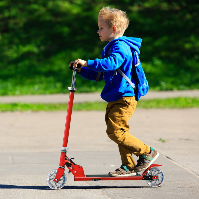 Folding Aluminum Kids Kick Scooter with LED Lights-Red