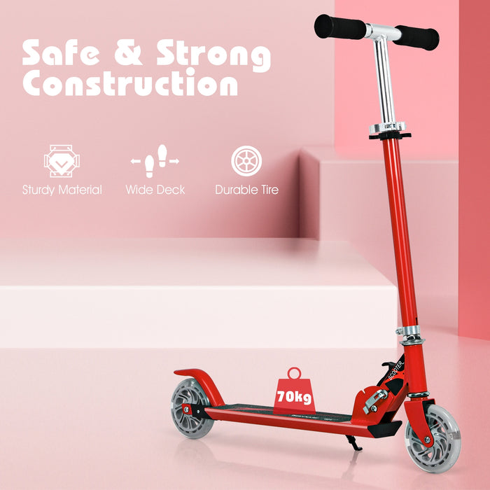 Folding Aluminum Kids Kick Scooter with LED Lights-Red