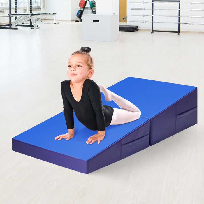 Tumbling Incline Gymnastics Exercise Folding Wedge Ramp Mat-Blue