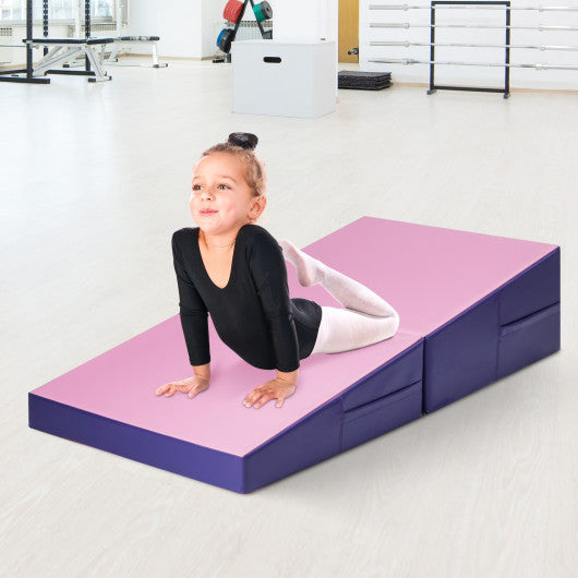 Tumbling Incline Gymnastics Exercise Folding Wedge Ramp Mat-Pink