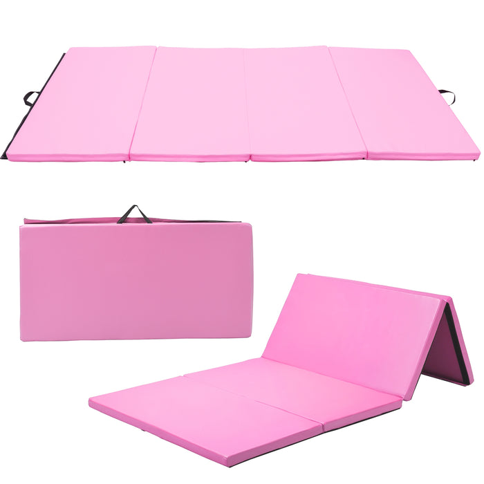 4' x 8' x 2 Inch Gymnastics Mat Thick Folding Panel Aerobics Exercise Mat-Pink