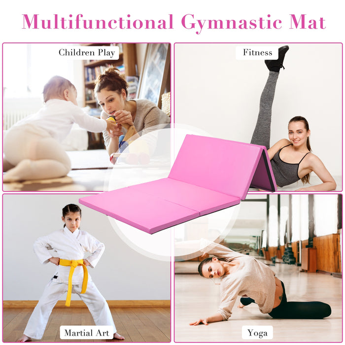 4' x 8' x 2 Inch Gymnastics Mat Thick Folding Panel Aerobics Exercise Mat-Pink