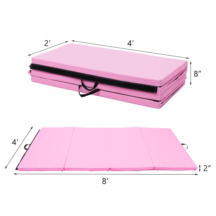 4' x 8' x 2 Inch Gymnastics Mat Thick Folding Panel Aerobics Exercise Mat-Pink