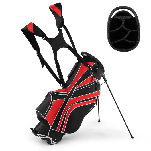 Golf Stand Cart Bag with 6-Way Divider Carry Pockets-Red