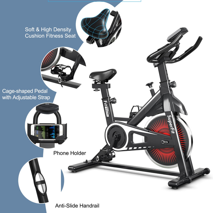 Indoor Silent Belt Drive Adjustable Resistance Cycling Stationary Bike White