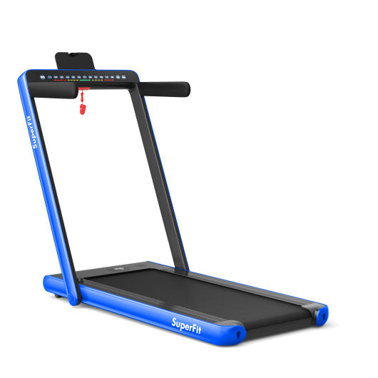 2-in-1 Electric Motorized Health and Fitness Folding Treadmill with Dual Display-Blue