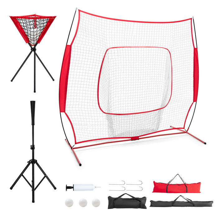 Portable Practice Net Kit with 3 Carrying Bags-Red