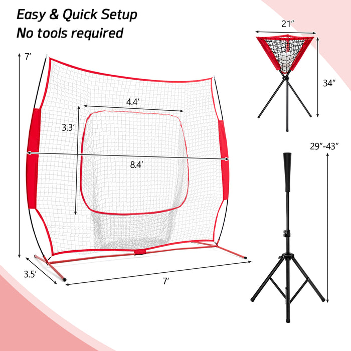 Portable Practice Net Kit with 3 Carrying Bags-Red