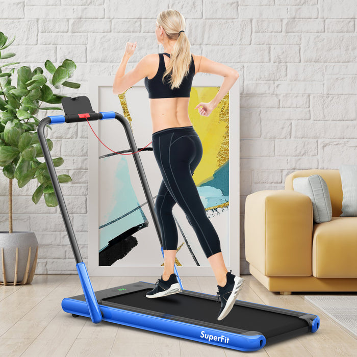 2-in-1 Folding Treadmill with Remote Control and LED Display-Blue