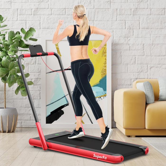 2-in-1 Folding Treadmill with Remote Control and LED Display-Red