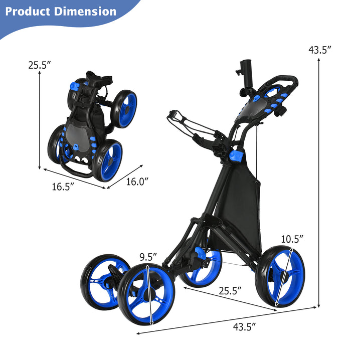 Golf Push Pull Cart with Foot Brake-Blue