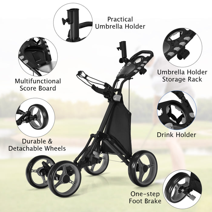 Golf Push Pull Cart with Foot Brake-Gray