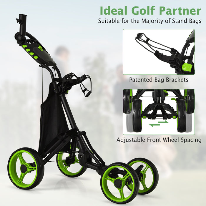 Golf Push Pull Cart with Foot Brake-Green