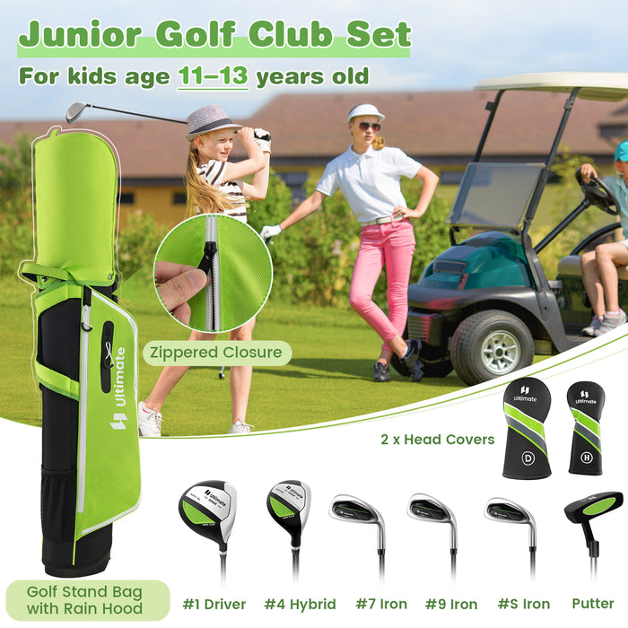 Junior Complete Golf Club Set with Stand Bag Rain Hood-Green