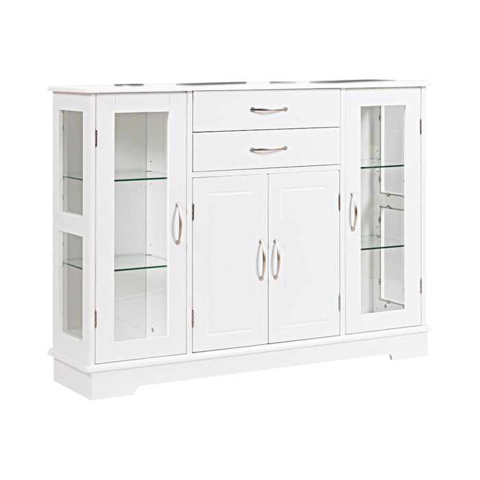 Sideboard Buffet Server Storage Cabinet with 2 Drawers and Glass Doors-White