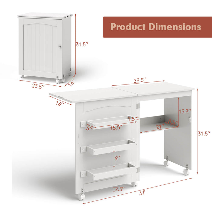 White Folding Swing Craft Table Storage Shelves Cabinet