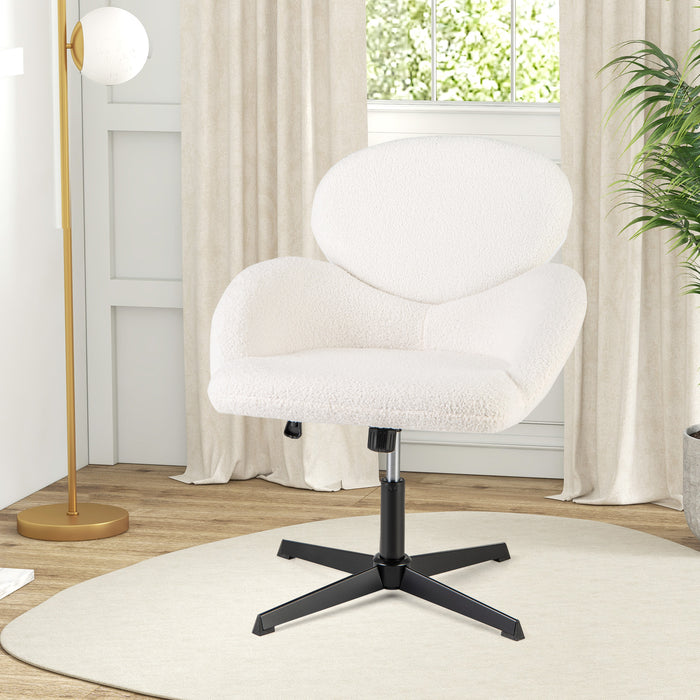 Swivel Cross Legged Chair with Adjustable Height and Rocking Function-White