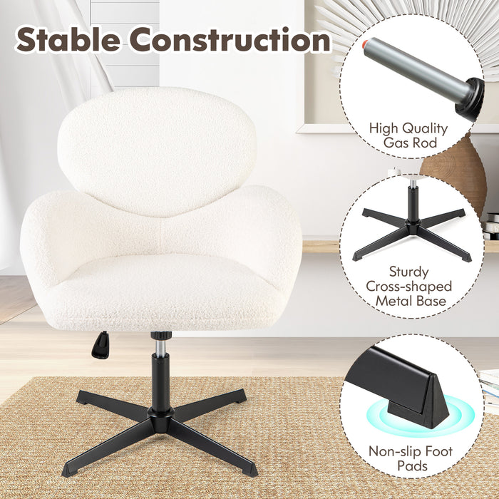 Swivel Cross Legged Chair with Adjustable Height and Rocking Function-White