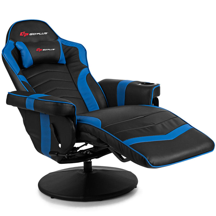 Ergonomic High Back Massage Gaming Chair with Pillow-Blue