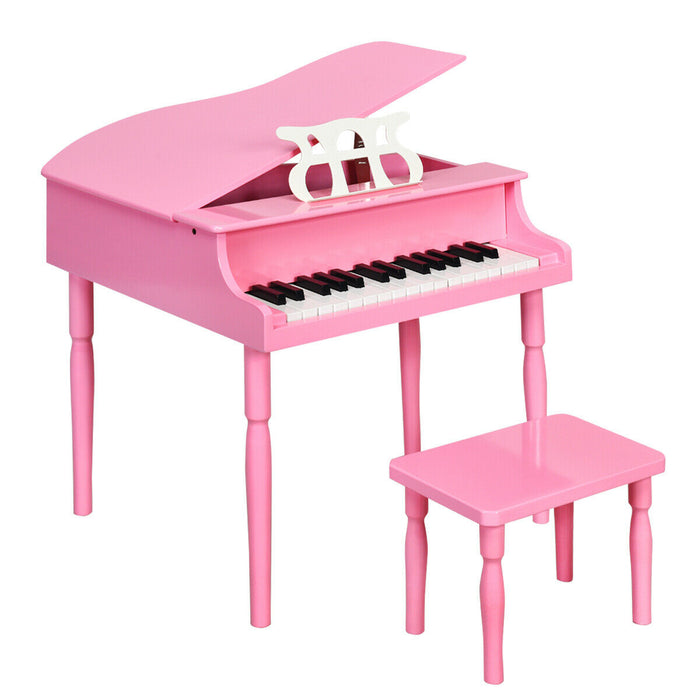 30-Key Wood Toy Kids Grand Piano with Bench & Music Rack-Pink