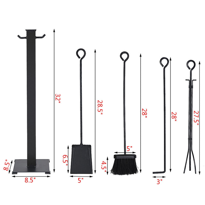 5 Pieces Fireplace Iron Fire Place Tool Set