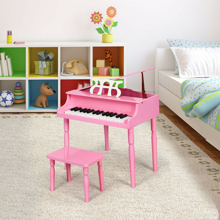 30-Key Wood Toy Kids Grand Piano with Bench & Music Rack-Pink