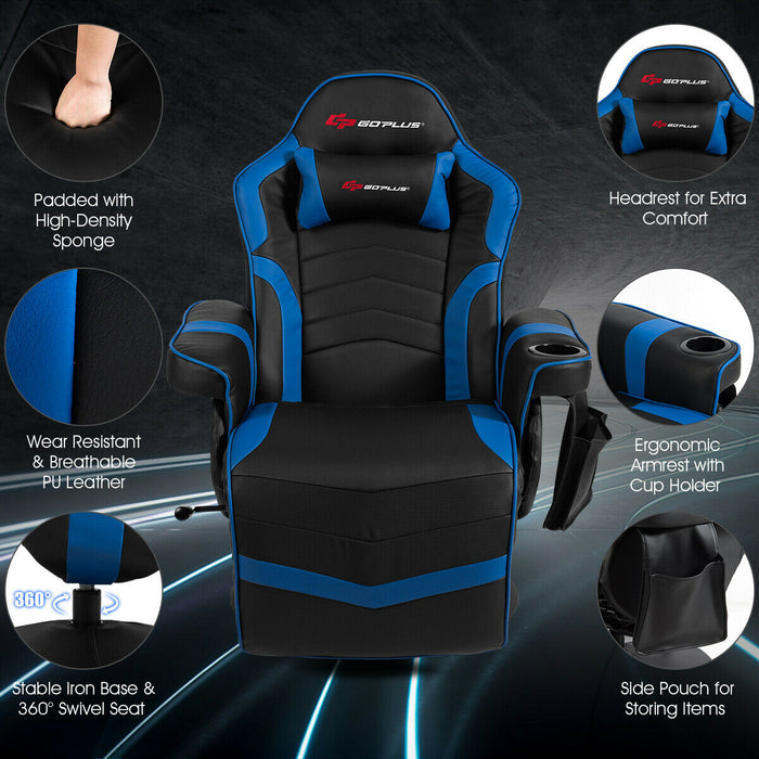 Ergonomic High Back Massage Gaming Chair with Pillow-Blue