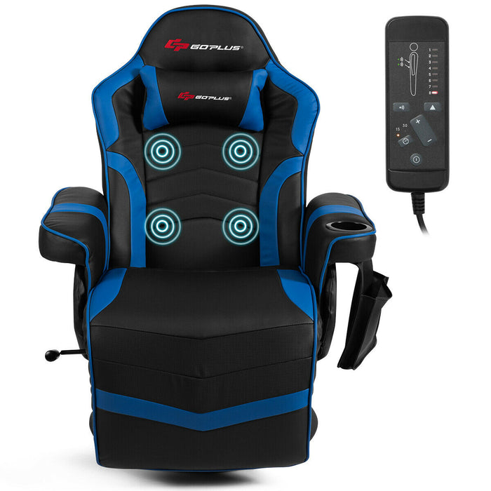 Ergonomic High Back Massage Gaming Chair with Pillow-Blue