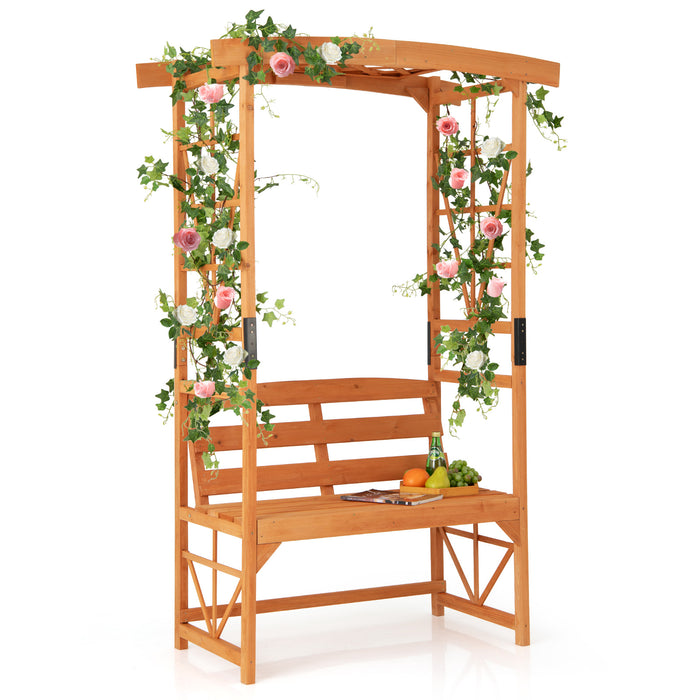 6.2 Feet Tall Patio Garden Arbor with Pergola and 2-Seat Bench for Garden Lawn Backyard Decoration-Yellow