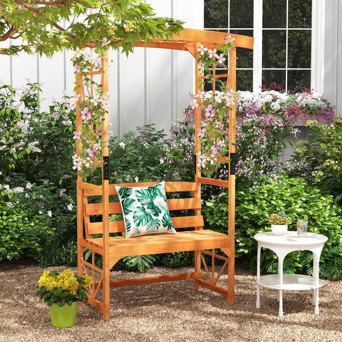 6.2 Feet Tall Patio Garden Arbor with Pergola and 2-Seat Bench for Garden Lawn Backyard Decoration-Yellow