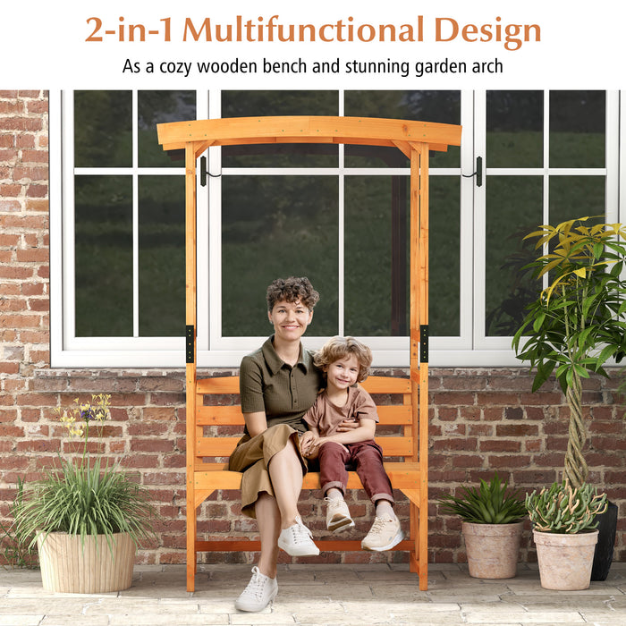 6.2 Feet Tall Patio Garden Arbor with Pergola and 2-Seat Bench for Garden Lawn Backyard Decoration-Yellow