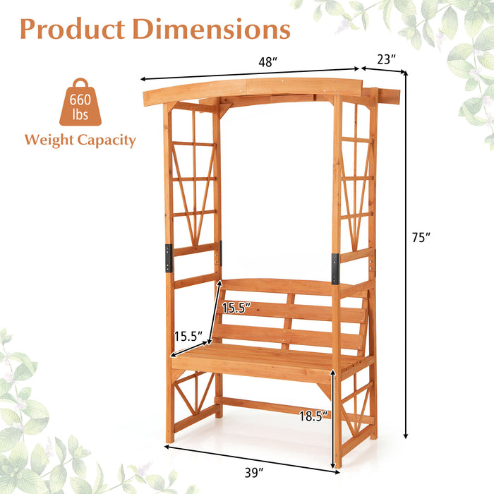 6.2 Feet Tall Patio Garden Arbor with Pergola and 2-Seat Bench for Garden Lawn Backyard Decoration-Yellow