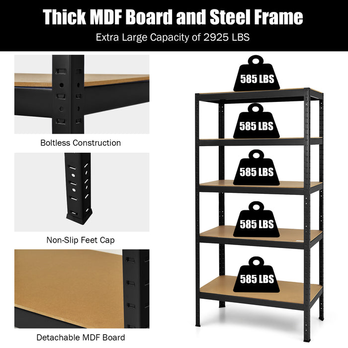 71 inch Heavy Duty Steel Adjustable 5 Level Storage Shelves-Black