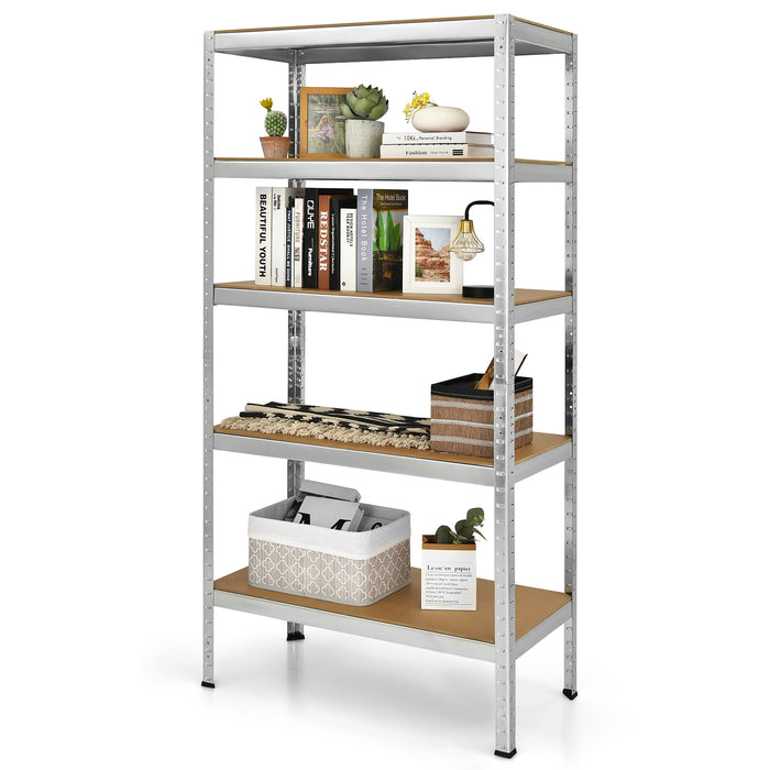 71 inch Heavy Duty Steel Adjustable 5 Level Storage Shelves-Silver