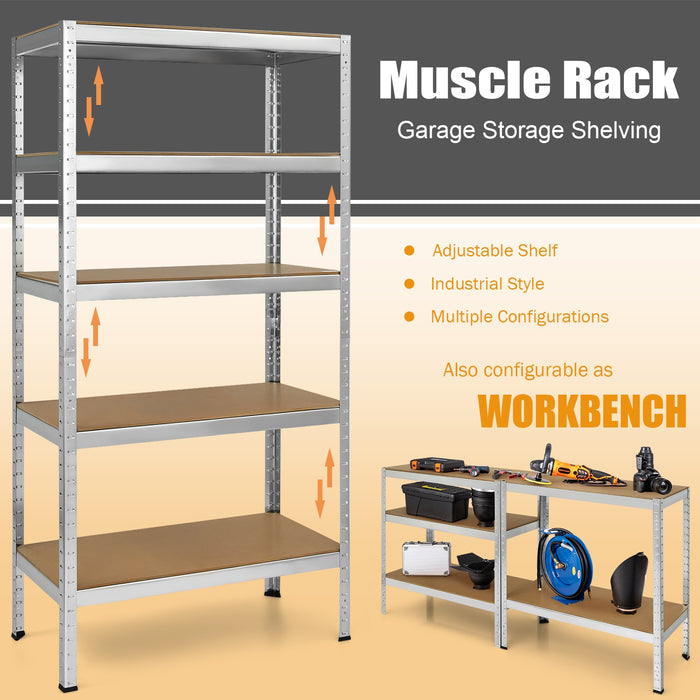 71 inch Heavy Duty Steel Adjustable 5 Level Storage Shelves-Silver