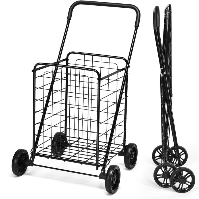 Portable Folding Shopping Cart Utility for Grocery Laundry-Black