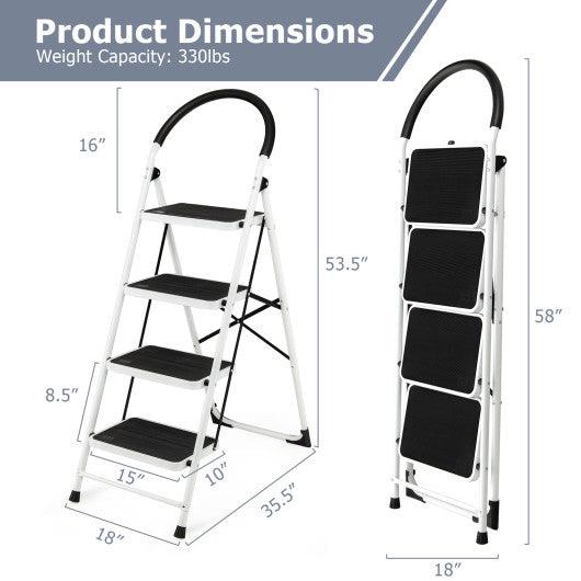 4-Step Folding Ladder with Anti-Slip Pedal Platform 330Lbs Capacity