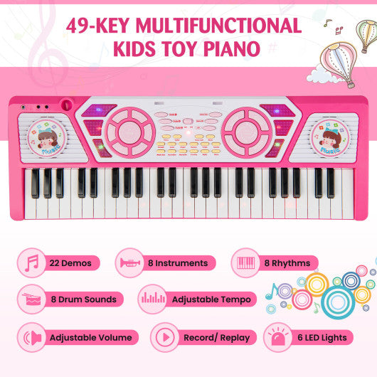 49 Keys Kids Piano Keyboard for Kids 3+-Pink