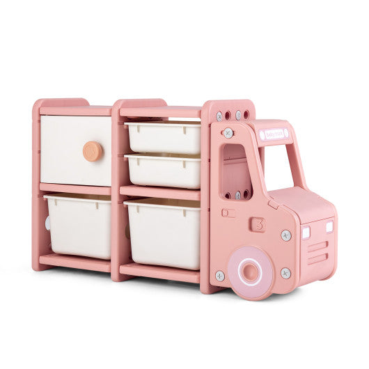 Toddler Truck Storage Organizer with Plastic Bins-Pink