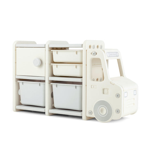 Toddler Truck Storage Organizer with Plastic Bins-Gray