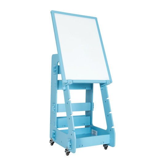 Multifunctional Kids' Standing Art Easel with Dry-Erase Board -Blue