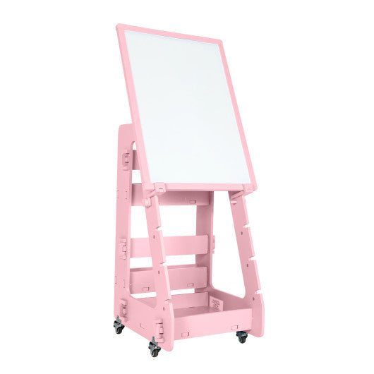 Multifunctional Kids' Standing Art Easel with Dry-Erase Board -Pink