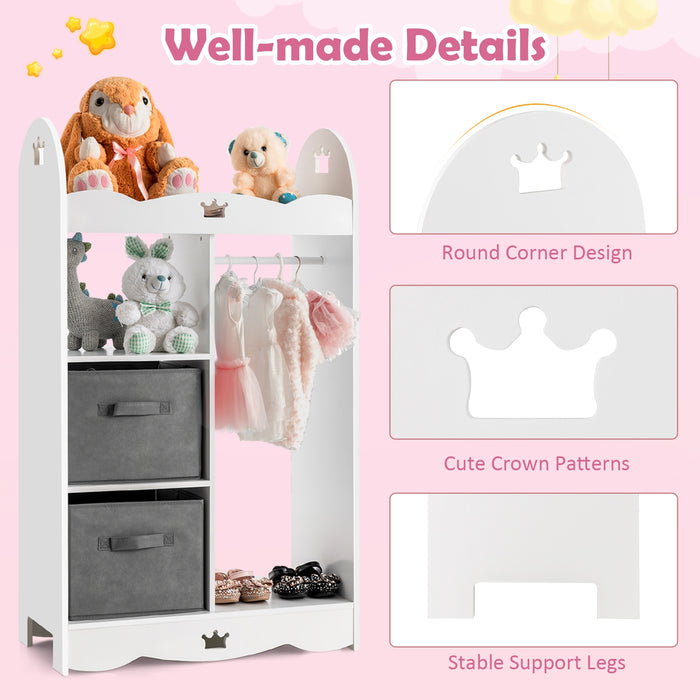 Kids Dress up Storage Costume Closet with Mirror and Toy Bins-White