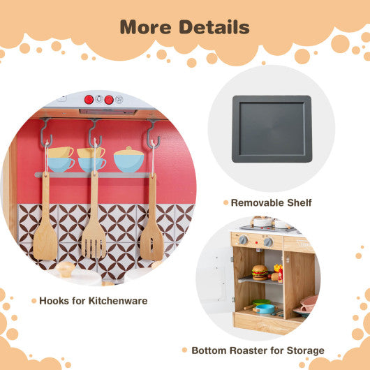 Multi-Functional Wooden Kids Kitchen Playset with Lights and Sounds