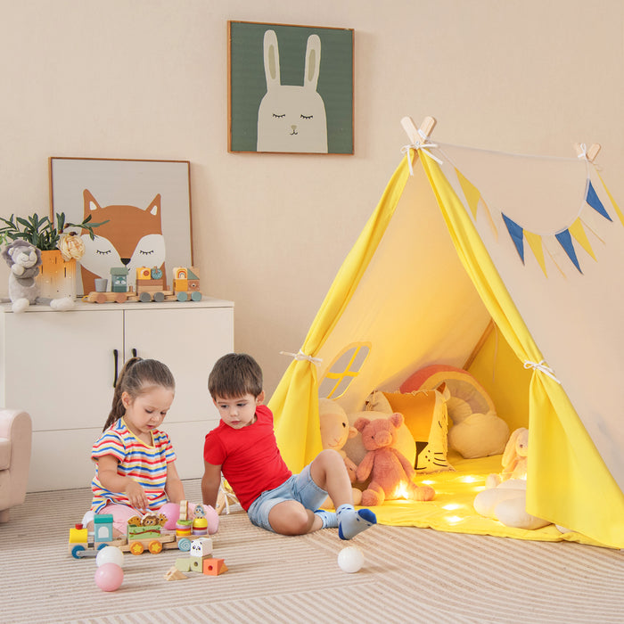 Kids Play Tent with Solid Wood Frame Holiday Birthday Gift & Toy for Boys & Girls-Yellow