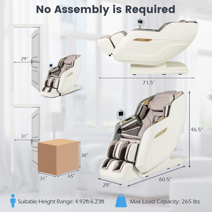 SL Track Massage Chair with Airbags Waist and Calves Heating Foot Rollers-White and Brown